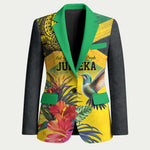 Personalized Black Jamaicans Crocodile Hummingbird Blazer Tropical Flowers Grunge Flag