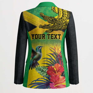 Personalized Black Jamaicans Crocodile Hummingbird Blazer Tropical Flowers Grunge Flag