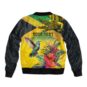 Personalized Black Jamaicans Crocodile Hummingbird Bomber Jacket Tropical Flowers Grunge Flag - African Pride