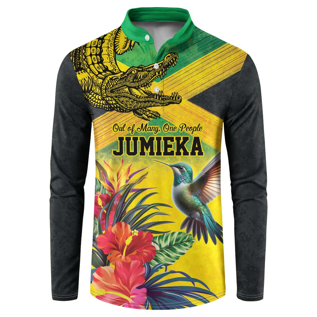 Personalized Black Jamaicans Crocodile Hummingbird Button Sweatshirt Tropical Flowers Grunge Flag