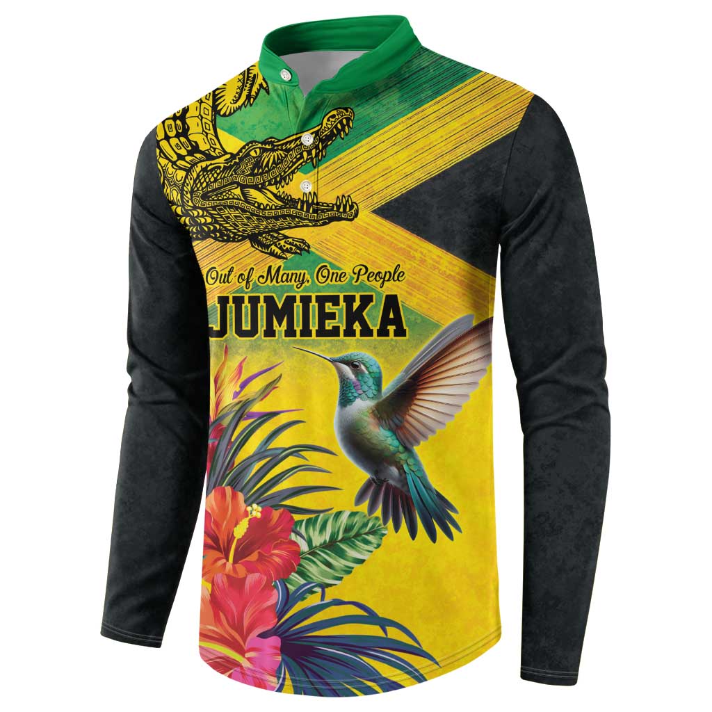 Personalized Black Jamaicans Crocodile Hummingbird Button Sweatshirt Tropical Flowers Grunge Flag
