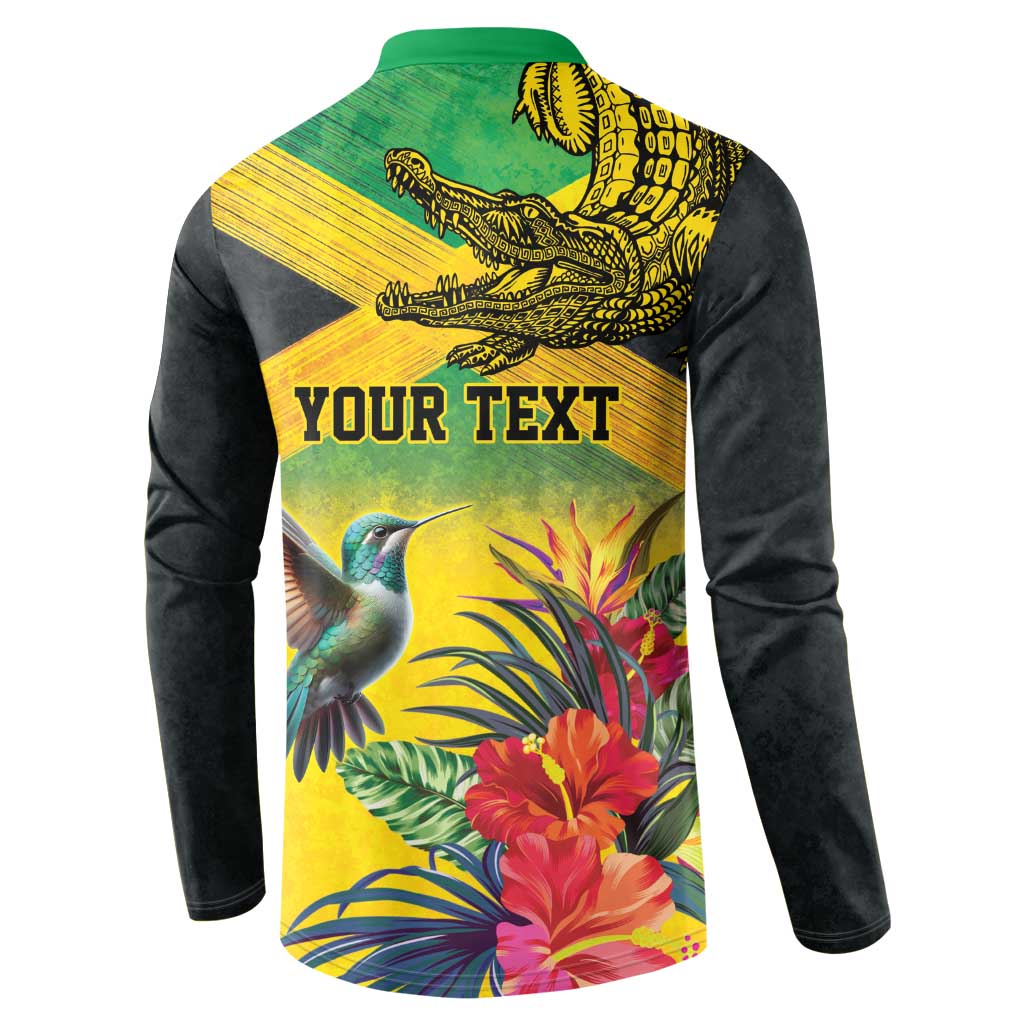 Personalized Black Jamaicans Crocodile Hummingbird Button Sweatshirt Tropical Flowers Grunge Flag