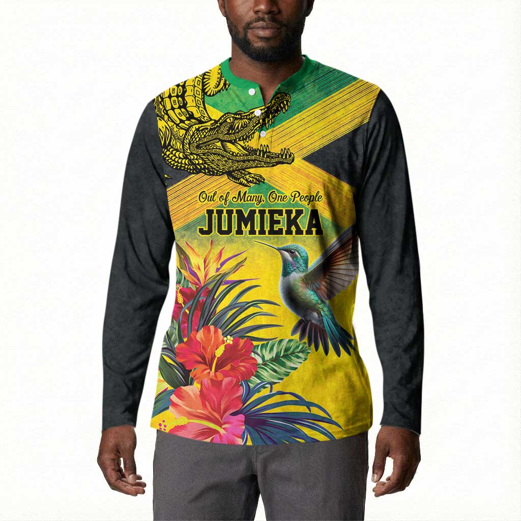 Personalized Black Jamaicans Crocodile Hummingbird Button Sweatshirt Tropical Flowers Grunge Flag