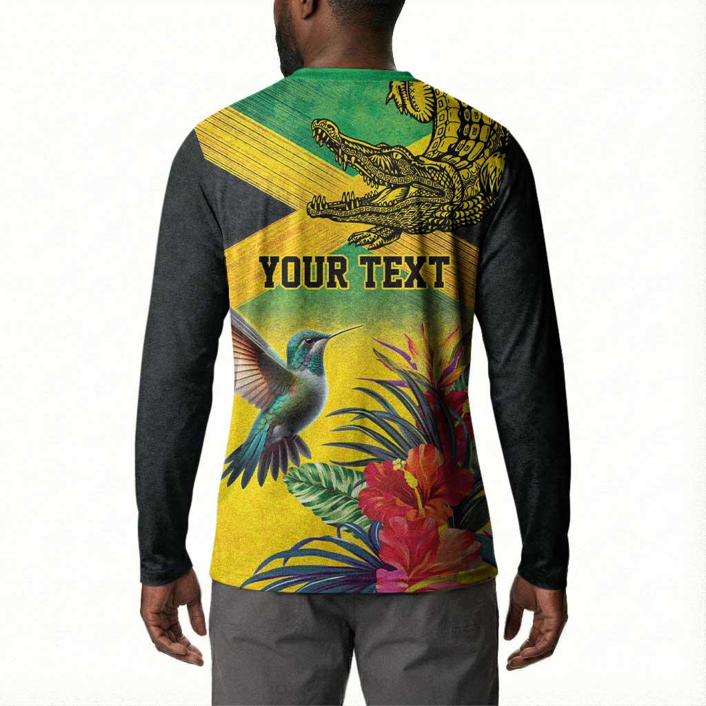 Personalized Black Jamaicans Crocodile Hummingbird Button Sweatshirt Tropical Flowers Grunge Flag