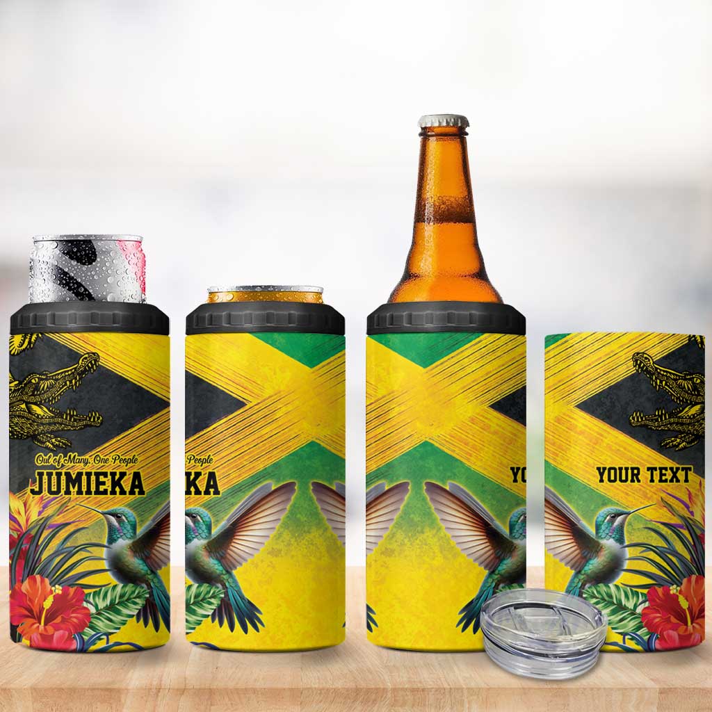 Personalized Black Jamaicans Crocodile Hummingbird 4 in 1 Can Cooler Tumbler Tropical Flowers Grunge Flag - African Pride