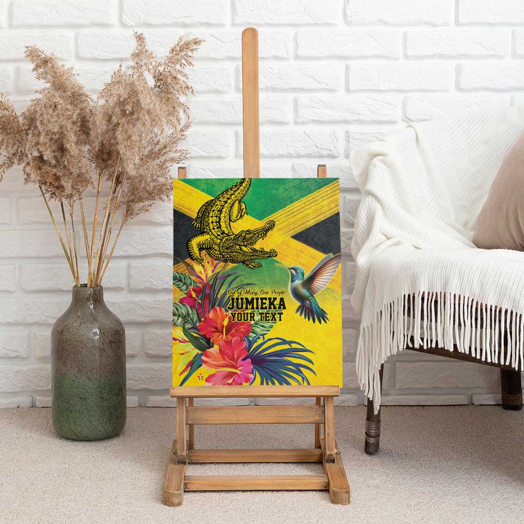 Personalized Black Jamaicans Crocodile Hummingbird Canvas Wall Art Tropical Flowers Grunge Flag - African Pride