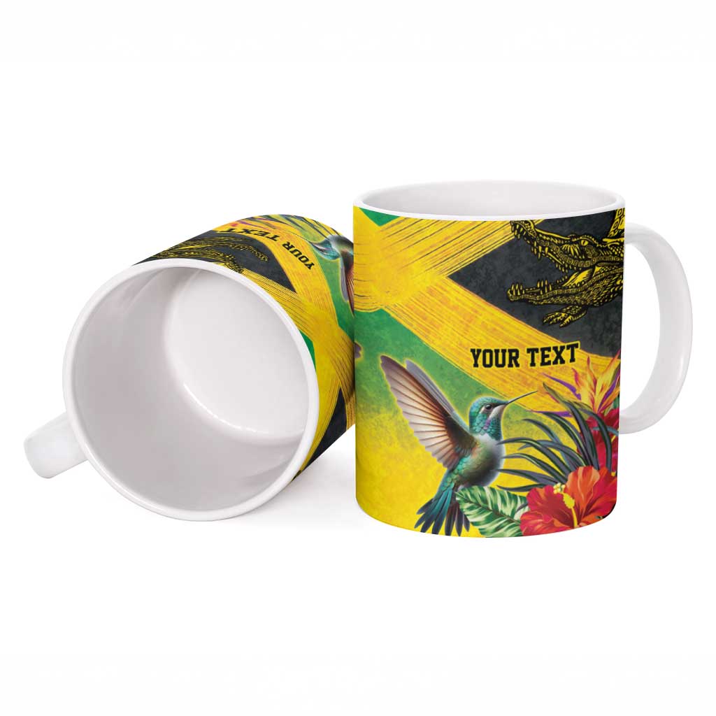 Personalized Black Jamaicans Crocodile Hummingbird Ceramic Mug Tropical Flowers Grunge Flag
