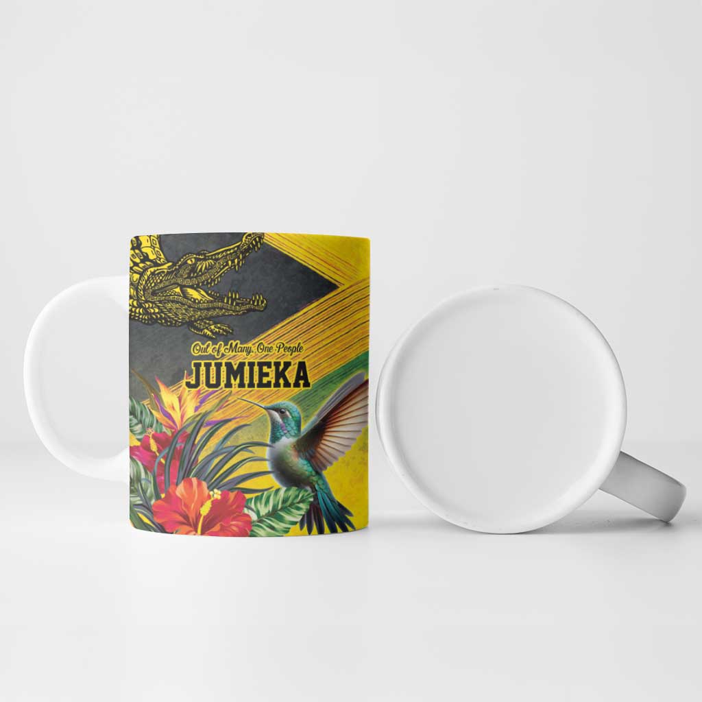 Personalized Black Jamaicans Crocodile Hummingbird Ceramic Mug Tropical Flowers Grunge Flag