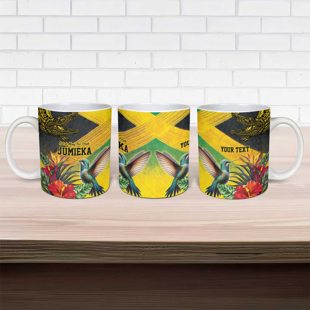 Personalized Black Jamaicans Crocodile Hummingbird Ceramic Mug Tropical Flowers Grunge Flag