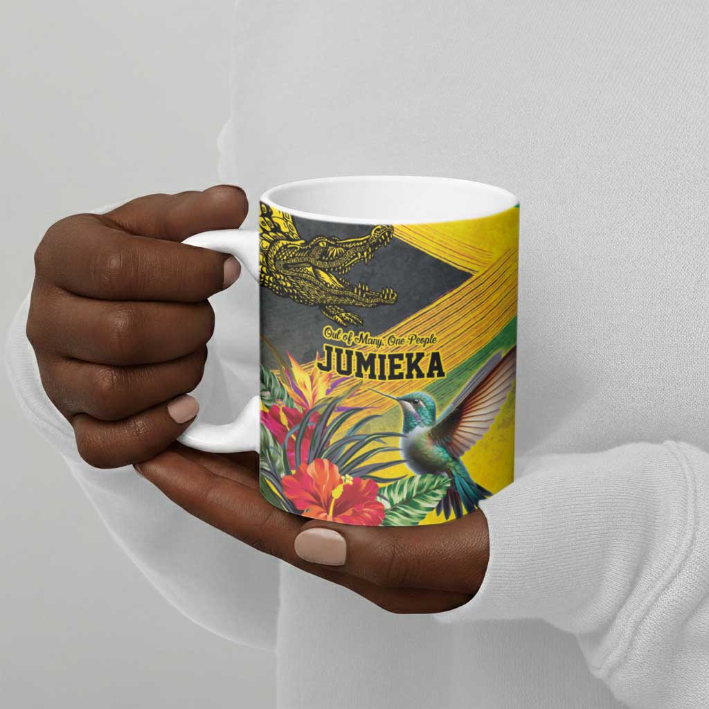 Personalized Black Jamaicans Crocodile Hummingbird Ceramic Mug Tropical Flowers Grunge Flag