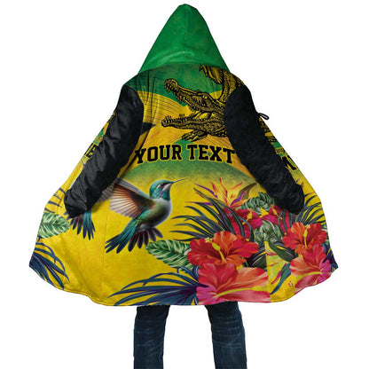 Personalized Black Jamaicans Crocodile Hummingbird Cloak Tropical Flowers Grunge Flag