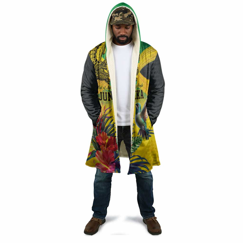 Personalized Black Jamaicans Crocodile Hummingbird Cloak Tropical Flowers Grunge Flag