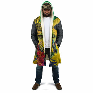 Personalized Black Jamaicans Crocodile Hummingbird Cloak Tropical Flowers Grunge Flag