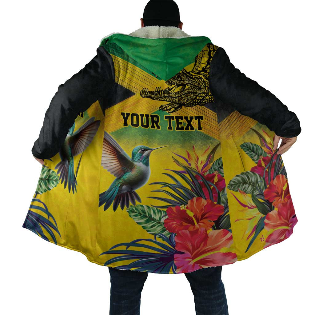 Personalized Black Jamaicans Crocodile Hummingbird Cloak Tropical Flowers Grunge Flag