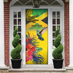 Personalized Black Jamaicans Crocodile Hummingbird Door Cover Tropical Flowers Grunge Flag