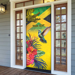 Personalized Black Jamaicans Crocodile Hummingbird Door Cover Tropical Flowers Grunge Flag