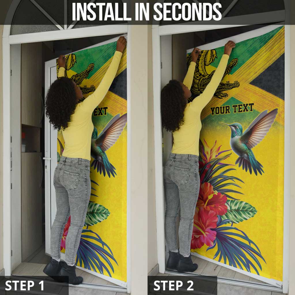 Personalized Black Jamaicans Crocodile Hummingbird Door Cover Tropical Flowers Grunge Flag