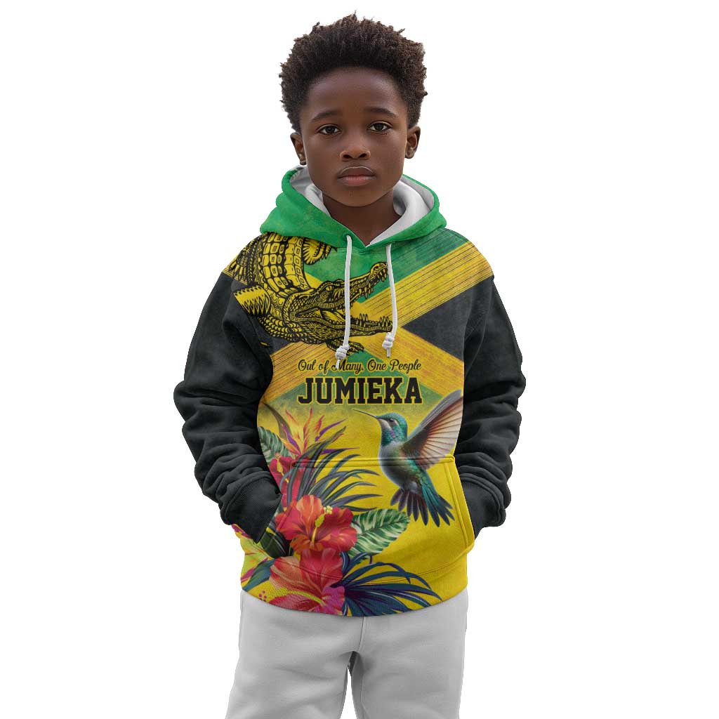 Personalized Black Jamaicans Crocodile Hummingbird Kid Hoodie Tropical Flowers Grunge Flag - African Pride