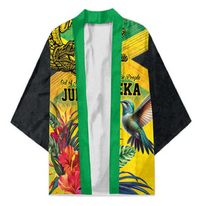 Personalized Black Jamaicans Crocodile Hummingbird Kimono Tropical Flowers Grunge Flag