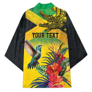 Personalized Black Jamaicans Crocodile Hummingbird Kimono Tropical Flowers Grunge Flag