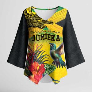 Personalized Black Jamaicans Crocodile Hummingbird Kimono Sleeve Blouse Tropical Flowers Grunge Flag