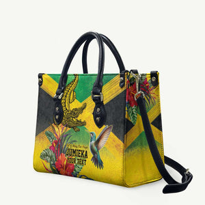 Personalized Black Jamaicans Crocodile Hummingbird Leather Bag Tropical Flowers Grunge Flag
