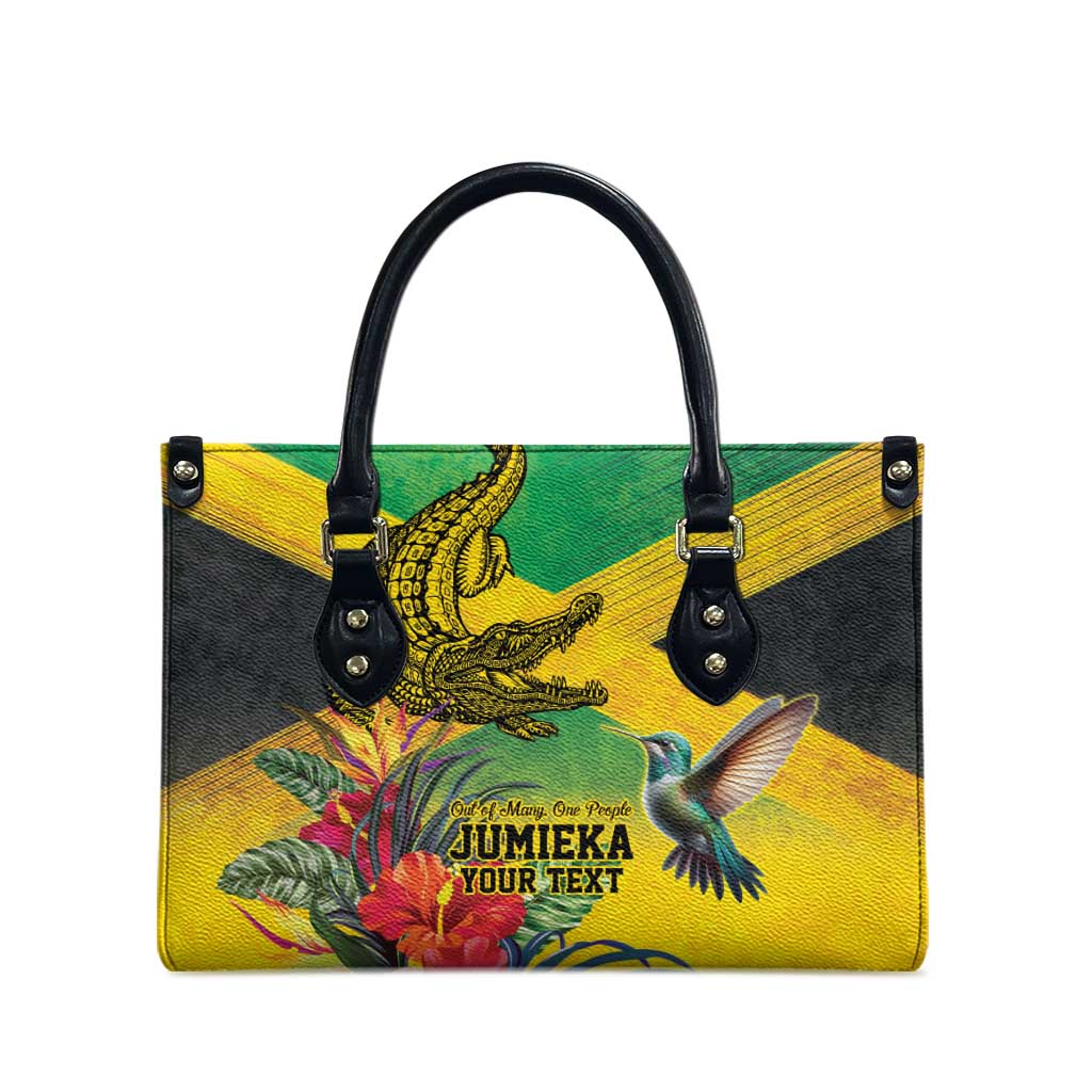 Personalized Black Jamaicans Crocodile Hummingbird Leather Bag Tropical Flowers Grunge Flag