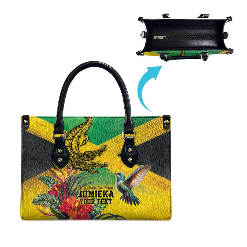 Personalized Black Jamaicans Crocodile Hummingbird Leather Bag Tropical Flowers Grunge Flag