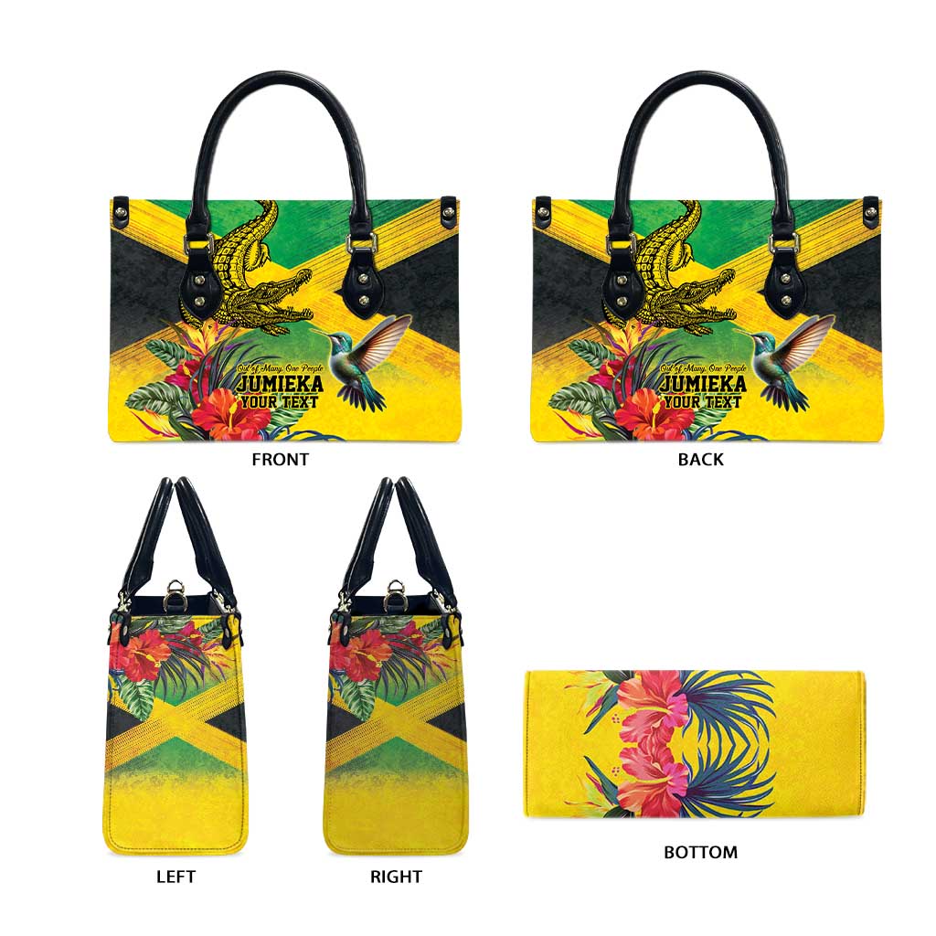 Personalized Black Jamaicans Crocodile Hummingbird Leather Bag Tropical Flowers Grunge Flag
