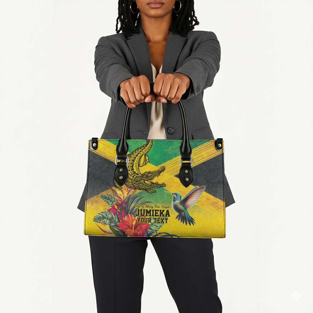 Personalized Black Jamaicans Crocodile Hummingbird Leather Bag Tropical Flowers Grunge Flag