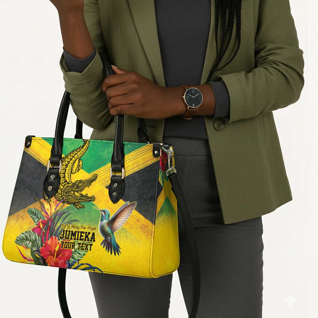 Personalized Black Jamaicans Crocodile Hummingbird Leather Bag Tropical Flowers Grunge Flag