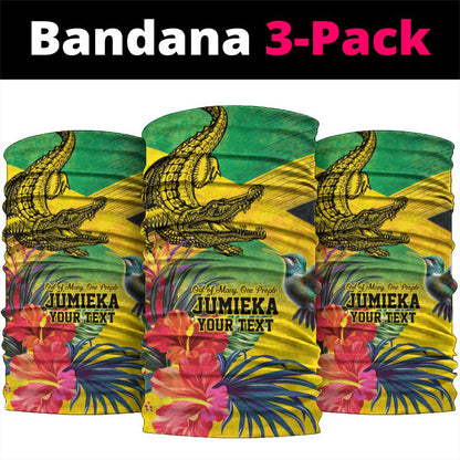 Personalized Black Jamaicans Crocodile Hummingbird Neck Gaiter Tropical Flowers Grunge Flag LT9