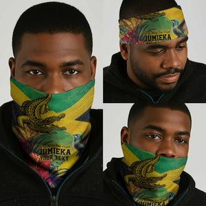 Personalized Black Jamaicans Crocodile Hummingbird Neck Gaiter Tropical Flowers Grunge Flag LT9