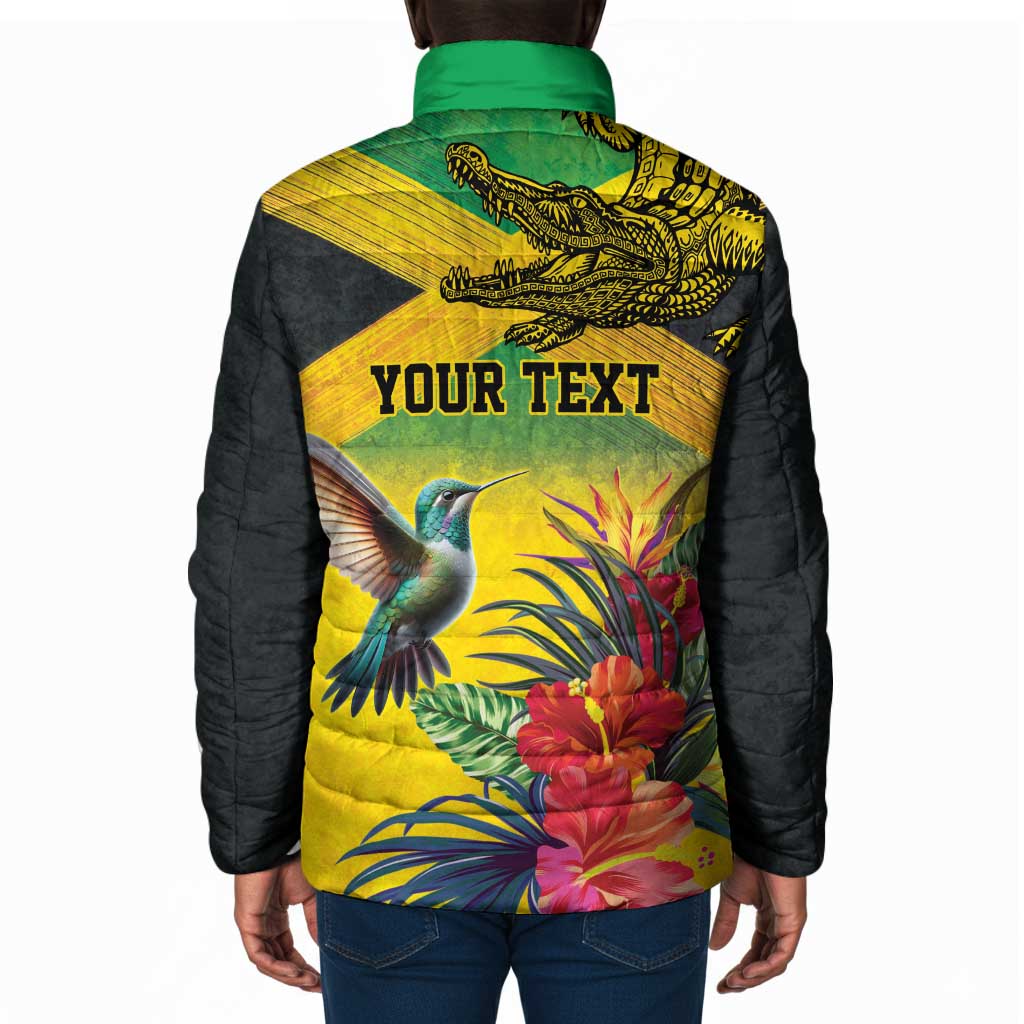 Personalized Black Jamaicans Crocodile Hummingbird Padded Jacket Tropical Flowers Grunge Flag