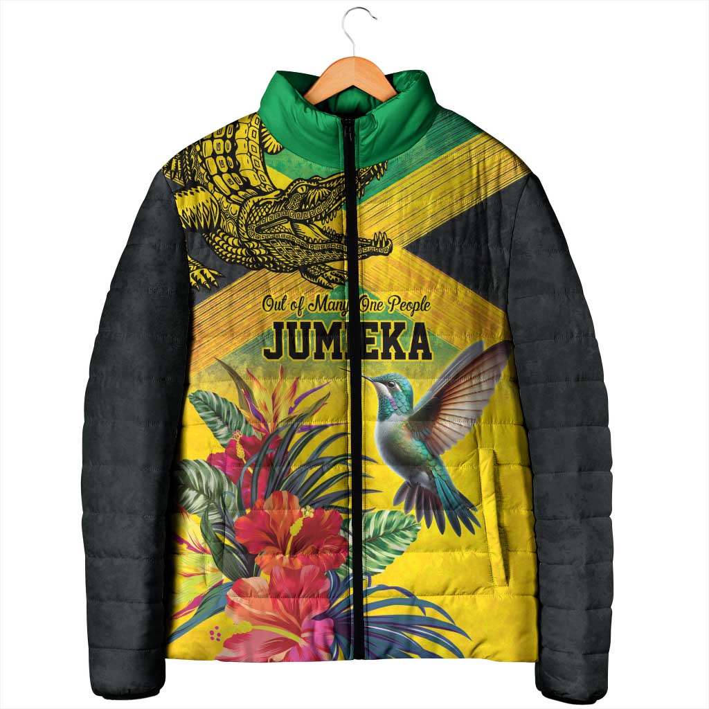 Personalized Black Jamaicans Crocodile Hummingbird Padded Jacket Tropical Flowers Grunge Flag