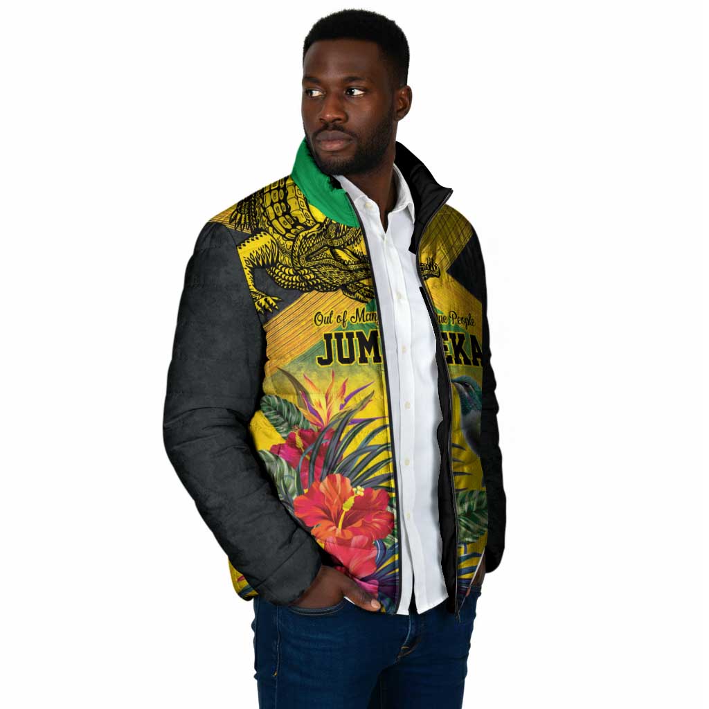 Personalized Black Jamaicans Crocodile Hummingbird Padded Jacket Tropical Flowers Grunge Flag