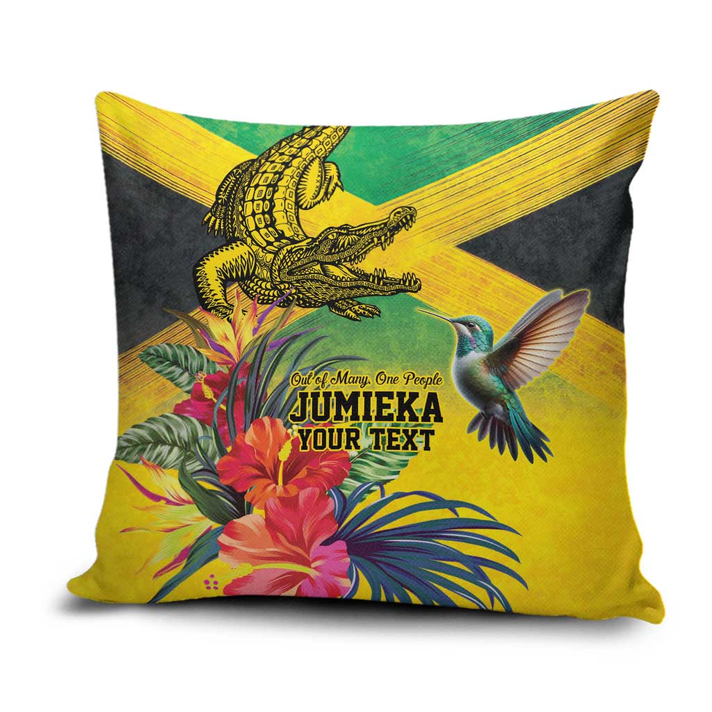 Personalized Black Jamaicans Crocodile Hummingbird Pillow Cover Tropical Flowers Grunge Flag