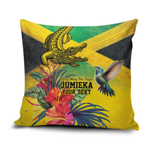 Personalized Black Jamaicans Crocodile Hummingbird Pillow Cover Tropical Flowers Grunge Flag