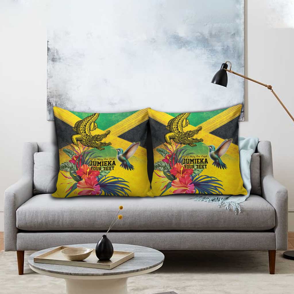 Personalized Black Jamaicans Crocodile Hummingbird Pillow Cover Tropical Flowers Grunge Flag