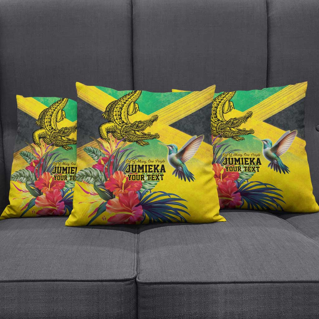 Personalized Black Jamaicans Crocodile Hummingbird Pillow Cover Tropical Flowers Grunge Flag