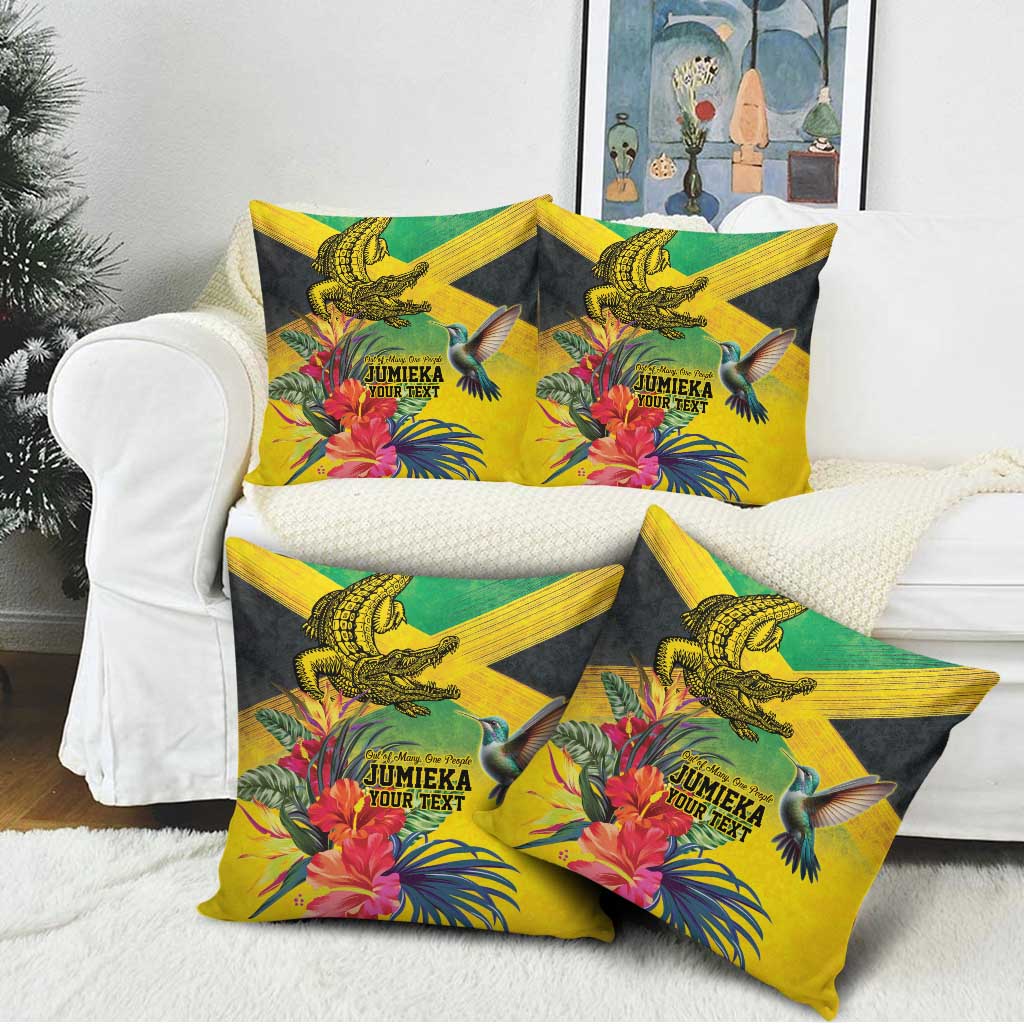 Personalized Black Jamaicans Crocodile Hummingbird Pillow Cover Tropical Flowers Grunge Flag