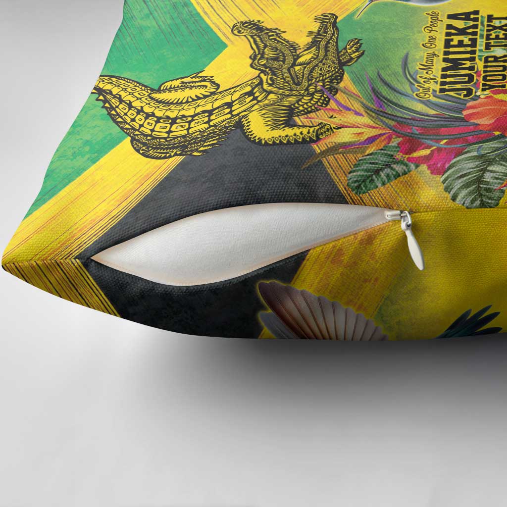 Personalized Black Jamaicans Crocodile Hummingbird Pillow Cover Tropical Flowers Grunge Flag