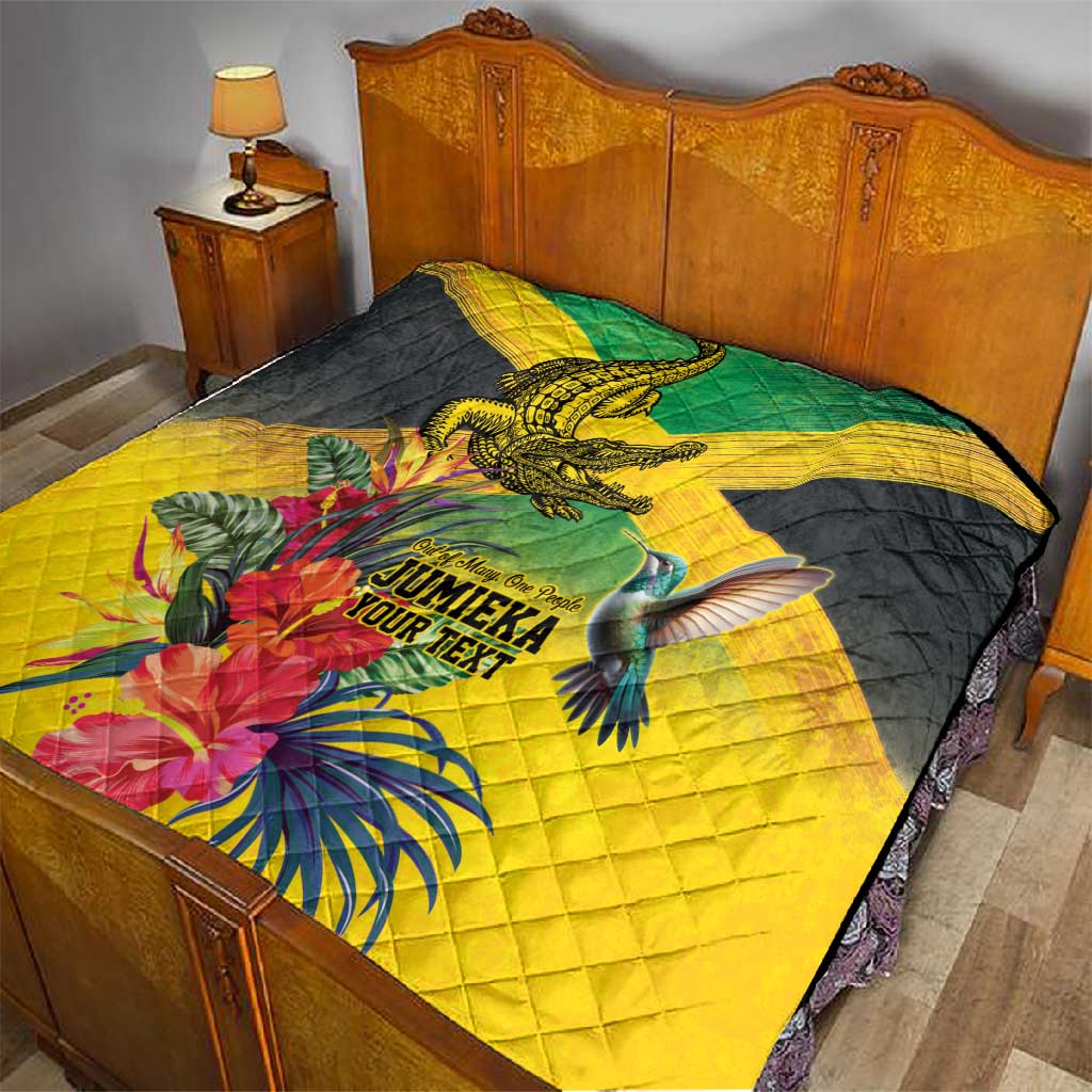 Personalized Black Jamaicans Crocodile Hummingbird Quilt Tropical Flowers Grunge Flag - African Pride