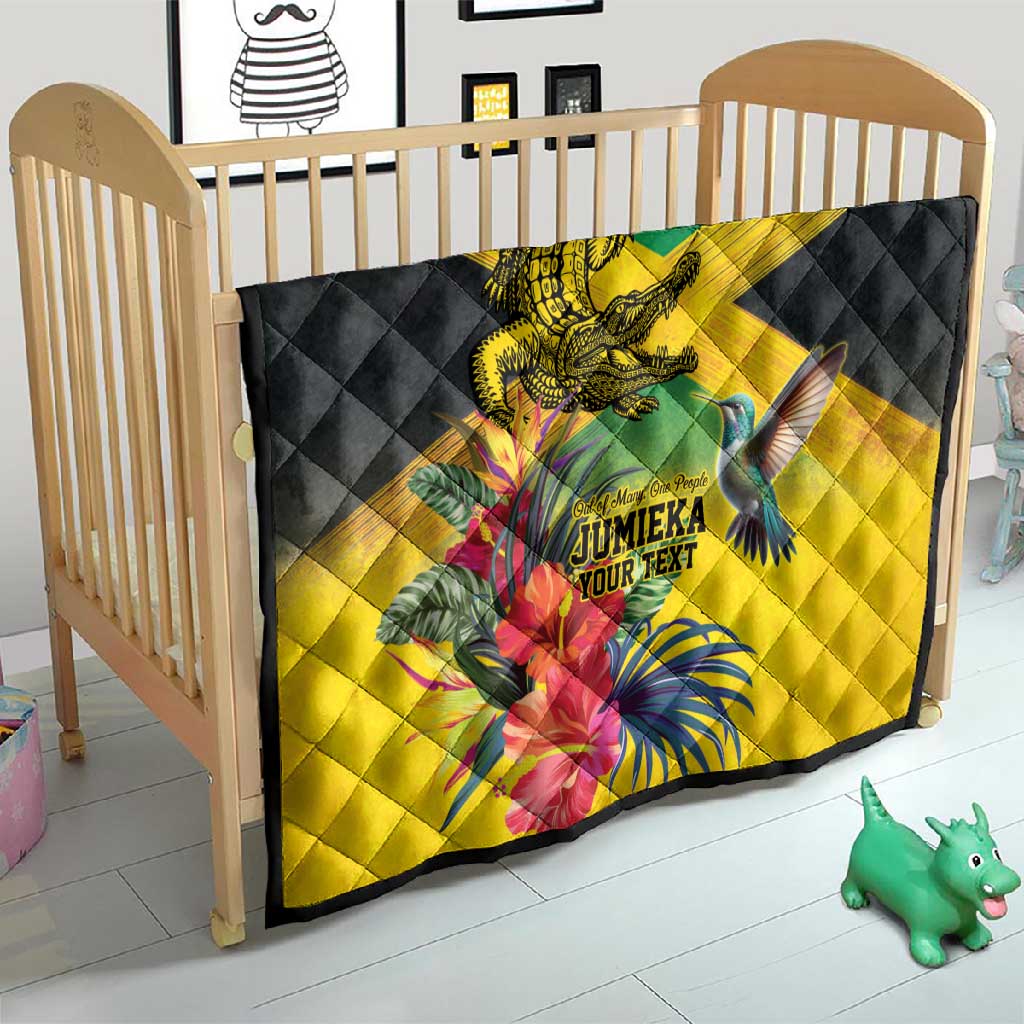 Personalized Black Jamaicans Crocodile Hummingbird Quilt Tropical Flowers Grunge Flag - African Pride