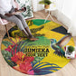 Personalized Black Jamaicans Crocodile Hummingbird Round Carpet Tropical Flowers Grunge Flag - African Pride
