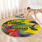 Personalized Black Jamaicans Crocodile Hummingbird Round Carpet Tropical Flowers Grunge Flag - African Pride