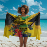 Personalized Black Jamaicans Crocodile Hummingbird Sarong Tropical Flowers Grunge Flag - African Pride
