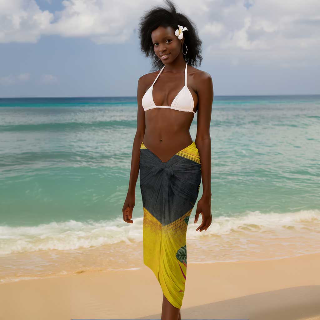 Personalized Black Jamaicans Crocodile Hummingbird Sarong Tropical Flowers Grunge Flag - African Pride
