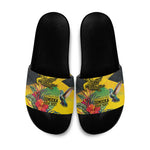 Personalized Black Jamaicans Crocodile Hummingbird Slide Sandals Tropical Flowers Grunge Flag
