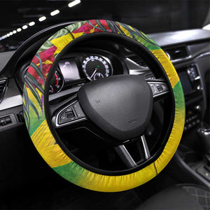 Black Jamaicans Crocodile Hummingbird Steering Wheel Cover Tropical Flowers Grunge Flag - African Pride